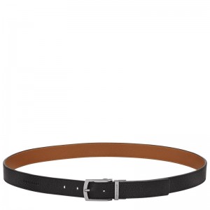 Black/Caramel Longchamp Le Foulonné - Leather Men Belts | 726135PNF