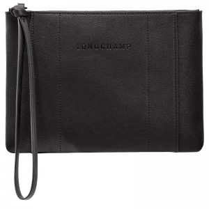 Black Longchamp 3D Pouch - Leather Women Pouches & Cases | 386251OSW