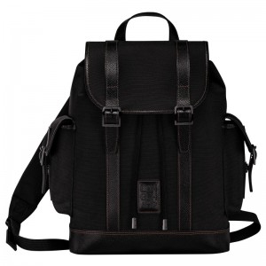 Black Longchamp Boxford - Recycled canvas Men Backpacks | 510798ZDV