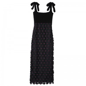 Black Longchamp Dress - Macramé crochet Women Dresses & Skirts | 984360XHA