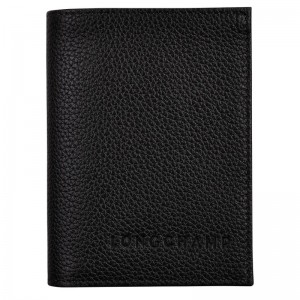 Black Longchamp Le Foulonné Card holder - Leather Women Cardholders & Coin purses | 728913WSH