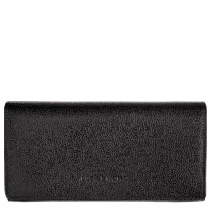 Black Longchamp Le Foulonné Continental - Leather Women Wallets | 165920OQE