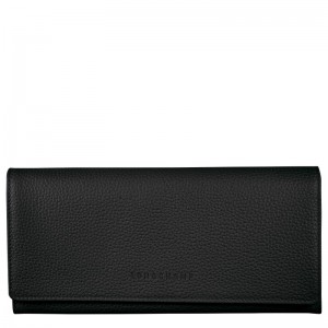 Black Longchamp Le Foulonné Continental - Leather Women Wallets | 603218QEL