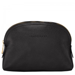 Black Longchamp Le Foulonné Pouch - Leather Women Pouches & Cases | 740938FHI