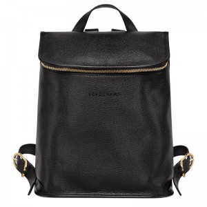 Black Longchamp Le Foulonné - Leather Women Backpacks | 726580XCN