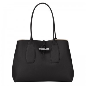 Black Longchamp Le Roseau L - Leather Women Shoulder bags | 189405XMO