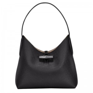 Black Longchamp Le Roseau M Hobo - Leather Women Shoulder bags | 603421IUB