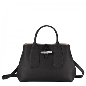 Black Longchamp Le Roseau M - Leather Women Handbags | 672591FCH