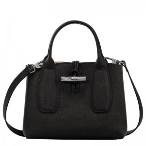 Black Longchamp Le Roseau S - Leather Women Handbags | 591870NYM