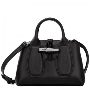 Black Longchamp Le Roseau XS - Leather Women Handbags | 768943IOR