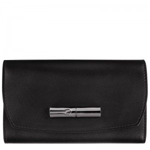 Black Longchamp Le Roseau - Leather Women Wallets | 324096EJM