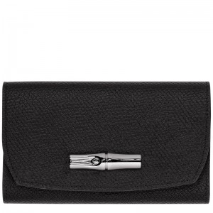 Black Longchamp Le Roseau - Leather Women Wallets | 047891NKA