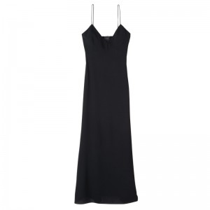 Black Longchamp Long dress - Crepe de Chine Women Dresses & Skirts | 310284RVA