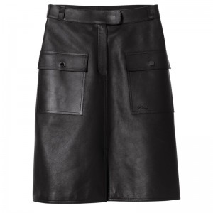 Black Longchamp Skirt - Lambskin Women Dresses & Skirts | 602984CHZ