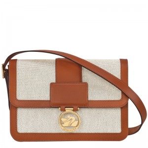 Cognac Longchamp Box-Trot M Crossbody bag - Canvas Women Crossbody bags | 012864RYG