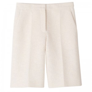 Ecru Longchamp Bermuda shorts - Bouclé Women Trousers & shorts | 691350JGB