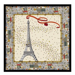 Ecru Longchamp Le Pliage in Paris Silk scarf Women Silk Scarves | 180945IGK