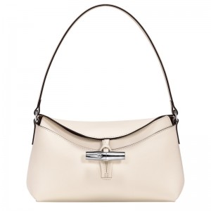 Ecru Longchamp Le Roseau S Hobo - Leather Women Shoulder bags | 853690ZGJ