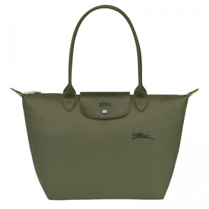 Forest Longchamp Le Pliage Green M - Recycled canvas Women Shoulder bags | 742513AVQ