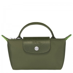 Forest Longchamp Le Pliage Green Pouch with handle - Recycled canvas Women Pouches & Cases | 824957GQE