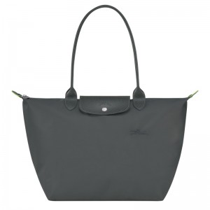 Graphite Longchamp Le Pliage Green L - Recycled canvas Women Shoulder bags | 203958EIG