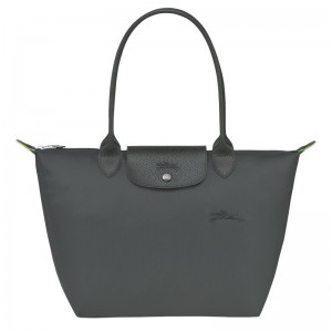 Graphite Longchamp Le Pliage Green M - Recycled canvas Women Shoulder bags | 581930PHQ