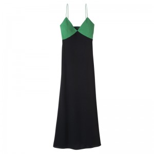 Green/Black Longchamp Long dress - Crepe de Chine Women Dresses & Skirts | 608971MHR