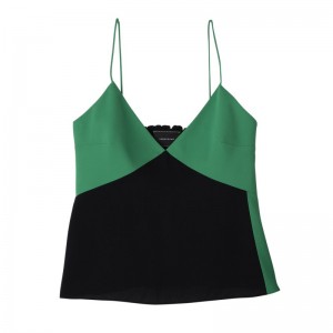 Green/Black Longchamp Thin strap top - Crepe de Chine Women Tops & Blouses | 395014XIQ