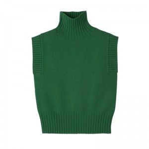 Green Longchamp High collar no sleeve jumper - Knit Women Tops & Blouses | 782016WYT