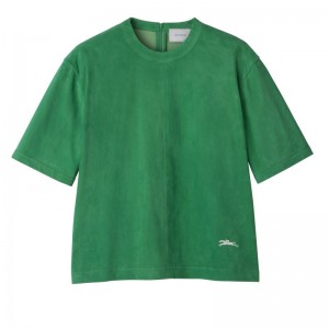 Green Longchamp Short leather top - Leather Women Tops & Blouses | 536807EWL