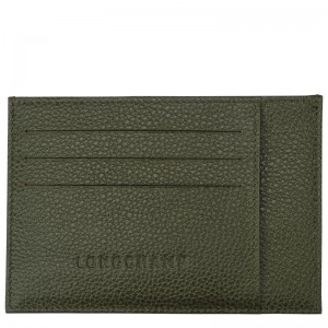 Khaki Longchamp Le Foulonné Card holder - Leather Men Cardholders & Coin purses | 269840HIP