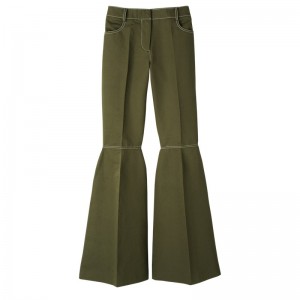 Khaki Longchamp Trousers - Gabardine Women Trousers & shorts | 596043ASF