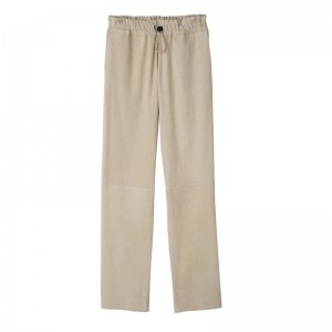 Linen Longchamp Leather straight pants - Leather Women Trousers & shorts | 764025VLE