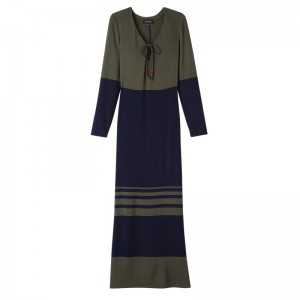 Navy/Khaki Longchamp Long dress - Jersey Women Dresses & Skirts | 839126SIT