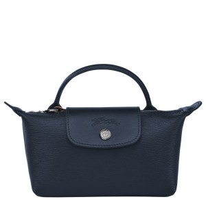 Navy Longchamp Le Pliage City Pouch with handle - Canvas Women Pouches & Cases | 513698SQV