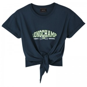 Navy Longchamp Tied T-shirt - Jersey Women Tops & Blouses | 296504QPY