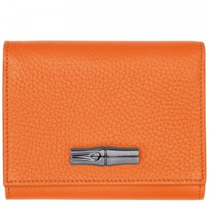 Orange Longchamp Le Roseau Essential - Leather Women Wallets | 560948DZJ