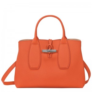 Orange Longchamp Le Roseau M - Leather Women Handbags | 961370PST