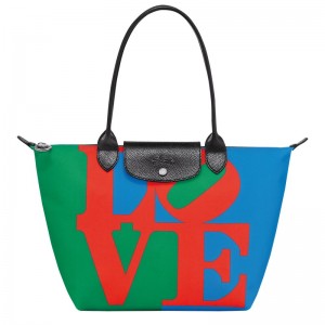 Red/Navy Longchamp x Robert Indiana M - Canvas Women Shoulder bags | 924308BWR