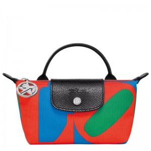 Red/Navy Longchamp x Robert Indiana Pouch - Canvas Women Pouches & Cases | 065247POU