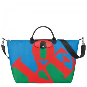 Red/Navy Longchamp x Robert Indiana - Canvas Men Travel bags | 132947YRZ