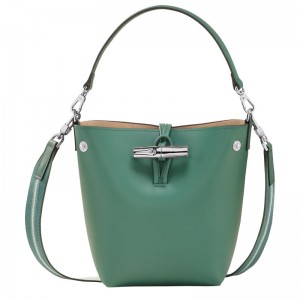 Sage Longchamp Le Roseau XS Bucket bag - Leather Women Crossbody bags | 319547UOD