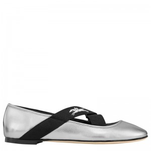 Silver Longchamp Energy - Leather Women Ballerina Flats | 901853NLX