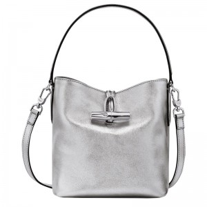 Silver Longchamp Le Roseau XS Bucket bag - Leather Women Crossbody bags | 164738VRI