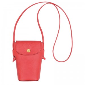 Strawberry Longchamp Épure Phone case with leather lace - Leather Women Pouches & Cases | 784201TSP