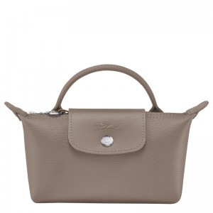 Taupe Longchamp Le Pliage City Pouch with handle - Canvas Women Pouches & Cases | 261493OQE