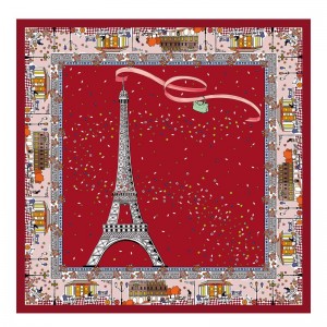 Tomato Longchamp Le Pliage in Paris Silk scarf Women Silk Scarves | 740253SOD