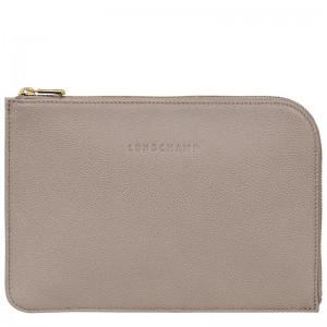 Turtledove Longchamp Le Foulonné Pouch - Leather Women Pouches & Cases | 754608BNW