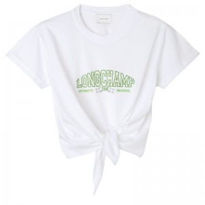 White Longchamp Tied T-shirt - Jersey Women Tops & Blouses | 683452HQK