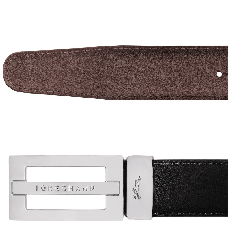 Black/Mocha Longchamp Delta Box - Leather Men Belts | 632158KRX